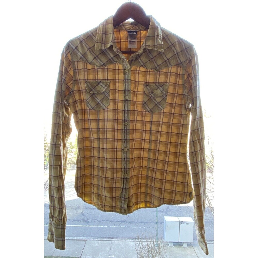 North Face Women's Long Sleeve L A5 Series Yellow Plaid Button‎ Shirt